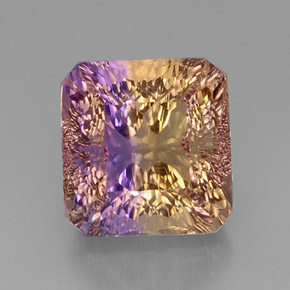 Ametrino bicolor natural de 12,72 ct, corte esmeralda, VVS
