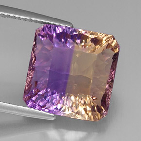 Ametrino bicolor natural de 11,58 ct, corte esmeralda, VVS