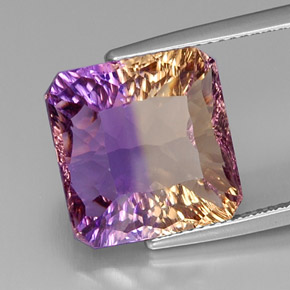 Ametrino bicolor natural de 11,58 ct, corte esmeralda, VVS