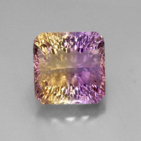 Ametrino bicolor natural de 12,51 ct, corte esmeralda, VVS
