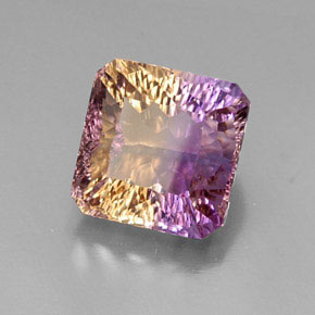 Ametrino bicolor natural de 12,51 ct, corte esmeralda, VVS