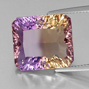 Ametrino bicolor natural de 10,76 ct, corte esmeralda, VVS