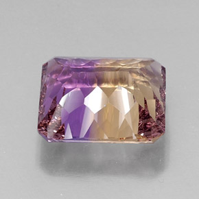 Ametrino bicolor natural de 10,76 ct, corte esmeralda, VVS