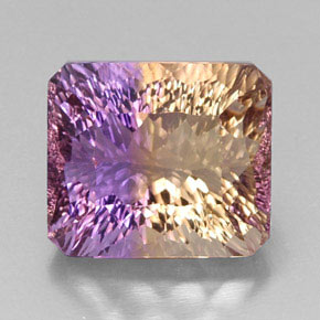 ametrino Bicolor natural de 13.34 ct, corte esmeralda, VVS