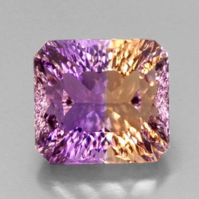 Ametrino bicolor natural de 13,58 ct, corte esmeralda, VVS
