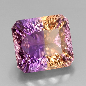 Ametrino bicolor natural de 13,58 ct, corte esmeralda, VVS