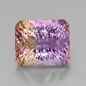 Ametrino bicolor natural de 14,73 ct, corte esmeralda, VVS-VS