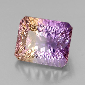 Ametrino bicolor natural de 14,73 ct, corte esmeralda, VVS-VS