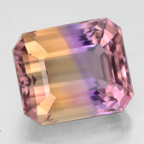Ametrino bicolor natural de 9,41 ct, corte esmeralda, VVS