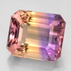 Ametrino bicolor natural de 9,41 ct, corte esmeralda, VVS