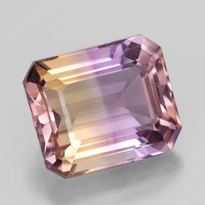 Ametrino bicolor natural de 7,65 ct, corte esmeralda, VVS