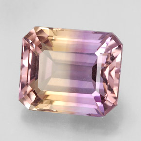 Ametrino bicolor natural de 7,65 ct, corte esmeralda, VVS