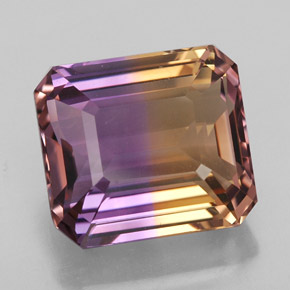 Ametrino bicolor natural de 9,08 ct, corte esmeralda, IF