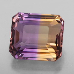 Ametrino bicolor natural de 9,08 ct, corte esmeralda, IF