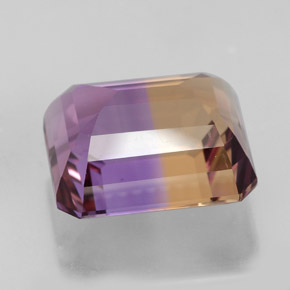 Ametrino bicolor natural de 9,08 ct, corte esmeralda, IF