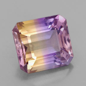 Ametrino bicolor natural de 6,91 ct, corte esmeralda, VVS