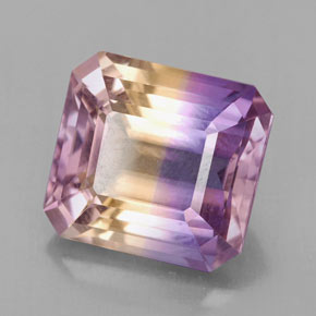 Ametrino bicolor natural de 6,91 ct, corte esmeralda, VVS