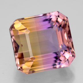 Ametrino bicolor natural de 10,74 ct, corte esmeralda, VVS