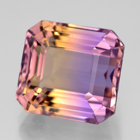 Ametrino bicolor natural de 10,74 ct, corte esmeralda, VVS