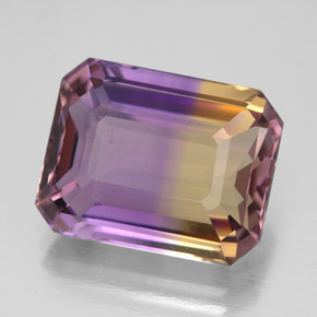 ametrino Bicolor natural de 9.07 ct, corte esmeralda, VVS