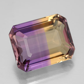 ametrino Bicolor natural de 9.07 ct, corte esmeralda, VVS
