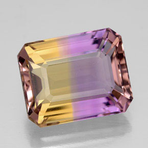 ametrino Bicolor natural de 8.63 ct, corte esmeralda, IF