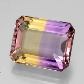ametrino Bicolor natural de 8.63 ct, corte esmeralda, IF