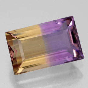 Ametrino bicolor natural de 5,51 ct, baguette, VVS