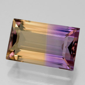 Ametrino bicolor natural de 5,51 ct, baguette, VVS
