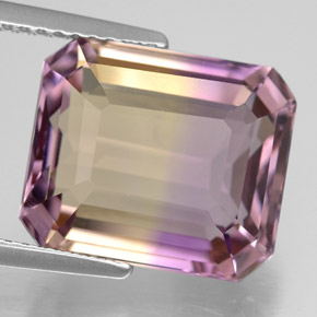Ametrino bicolor natural de 7,85 ct, corte esmeralda, VVS