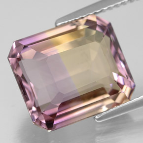 Ametrino bicolor natural de 7,85 ct, corte esmeralda, VVS