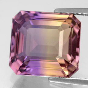 Ametrino bicolor natural de 9,04 ct, corte esmeralda, VVS