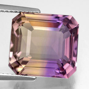 Ametrino bicolor natural de 9,04 ct, corte esmeralda, VVS