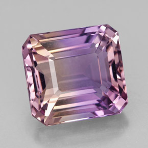 Ametrino bicolor natural de 9,87 ct, corte esmeralda, VVS