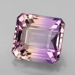 Ametrino bicolor natural de 9,87 ct, corte esmeralda, VVS