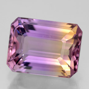 ametrino Bicolor natural de 6.42 ct, corte esmeralda, VVS