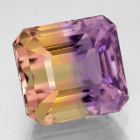 Ametrino bicolor natural de 10,62 ct, corte esmeralda, VVS