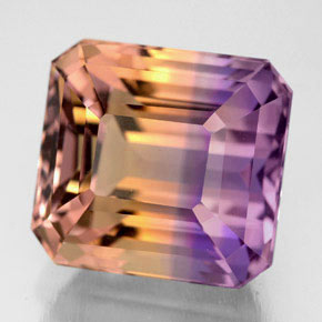 Ametrino bicolor natural de 10,62 ct, corte esmeralda, VVS