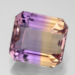 Ametrino bicolor natural de 6,61 ct, corte esmeralda, VVS