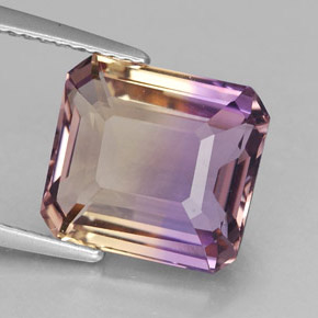 Ametrino bicolor natural de 5,25 ct, corte esmeralda, VVS