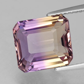 Ametrino bicolor natural de 5,25 ct, corte esmeralda, VVS