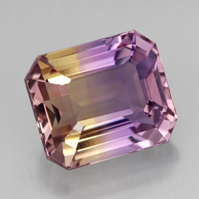 Ametrino bicolor natural de 8,32 ct, corte esmeralda, VVS