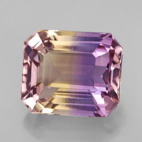 Ametrino bicolor natural de 8,32 ct, corte esmeralda, VVS