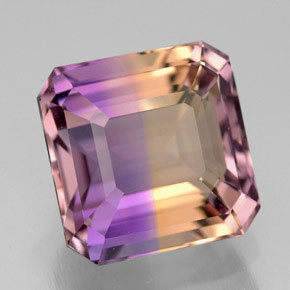 Ametrino bicolor natural de 5,91 ct, corte esmeralda, VVS