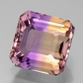 Ametrino bicolor natural de 5,91 ct, corte esmeralda, VVS
