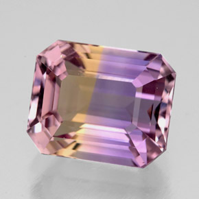 Ametrino bicolor natural de 5,90 ct, corte esmeralda, VVS