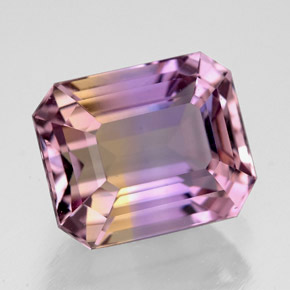 Ametrino bicolor natural de 5,90 ct, corte esmeralda, VVS