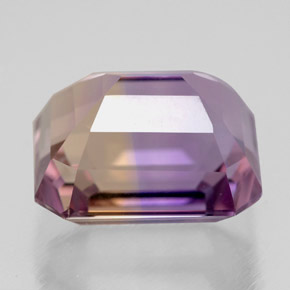 Ametrino bicolor natural de 5,90 ct, corte esmeralda, VVS