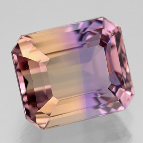 Ametrino bicolor natural de 8,48 ct, corte esmeralda, VVS