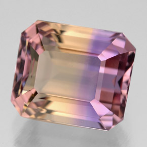 Ametrino bicolor natural de 8,48 ct, corte esmeralda, VVS